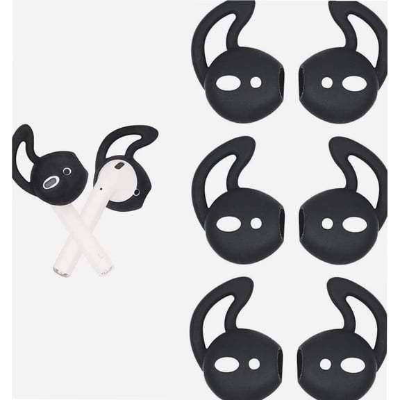Air Pods Earbuds Covers Ear Hooks Hook Cover Eartip Ear Tip Anti-Slip Cover Silicone Compatible with Air Pods 2 & Air Pods 1 or Ear Pods, 3 Pairs Black, BH3