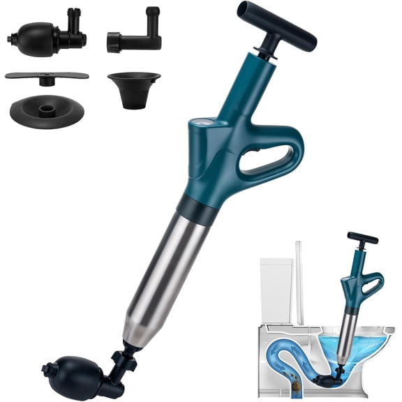 ROJAX High Pressure Toilet Plunger with Air Drain Blaster, Heavy Duty Power Plunger with Visual Barometer for Toilet, Sink & Floor Drain Clog Removal, Blue