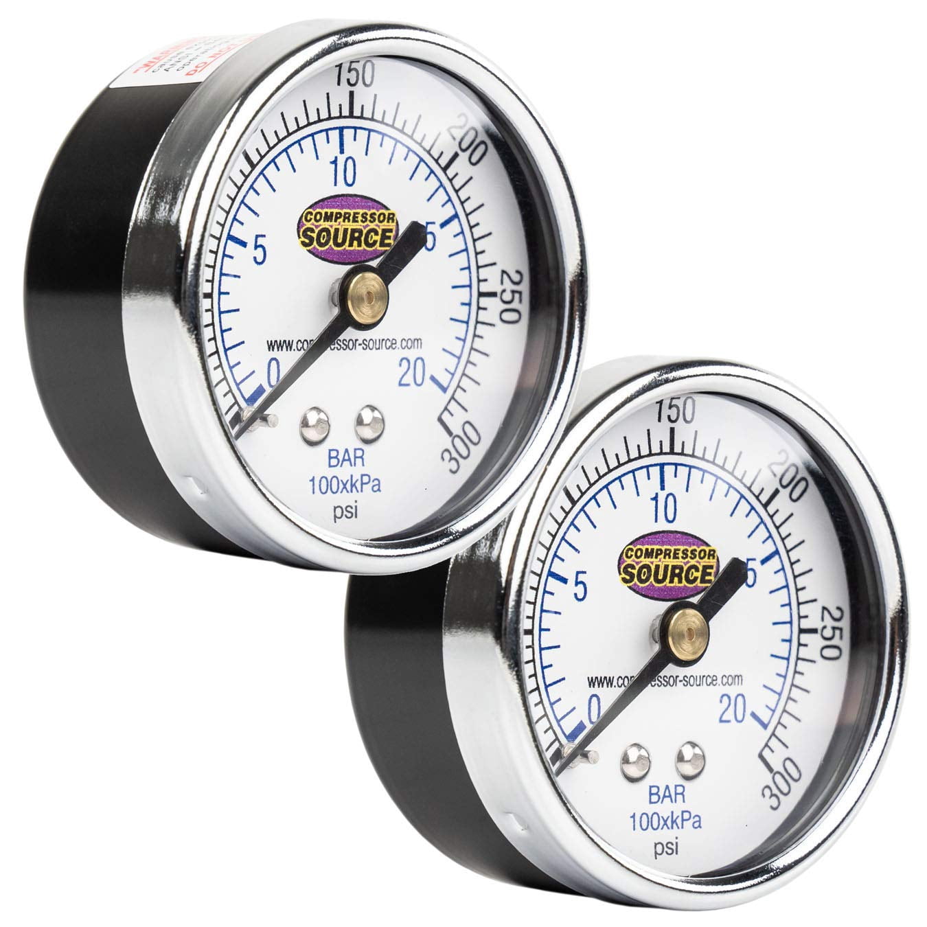 Air Pressure Gauge 1/4" NPT Center Back Mount CBM 2" Face 2 Pack