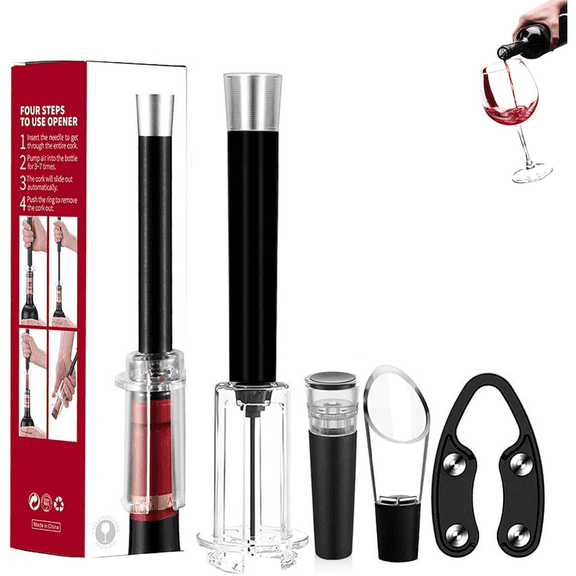 Air Pressure Pump Bottle Opener With Foil Cutter,Aerator Pourer,Vacuum Stopper(4PCS),Simple Cork Remover,Efficient Corkscrew Bottle Opener,Great For Wine Lovers,Perfect Wine Gift.
