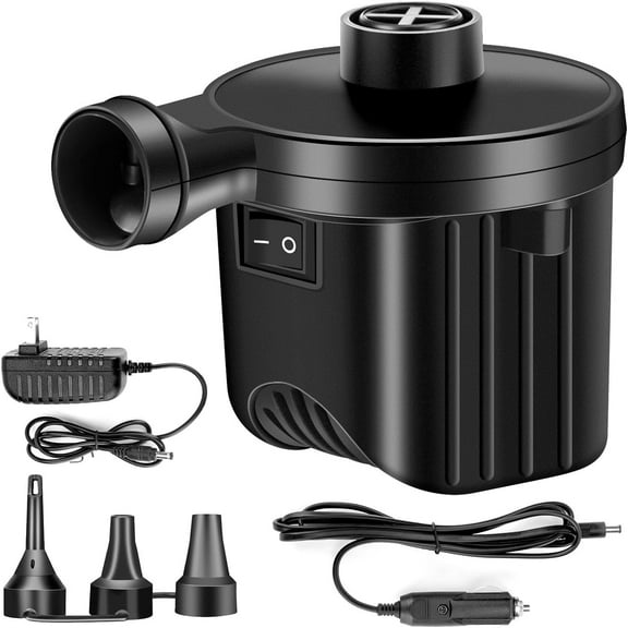 Air Pump, Electric Air Pump for Inflatables, Air Mattress Pump for Air Bed Quick Fill with 3 Nozzles, Boats, Swimming Ring