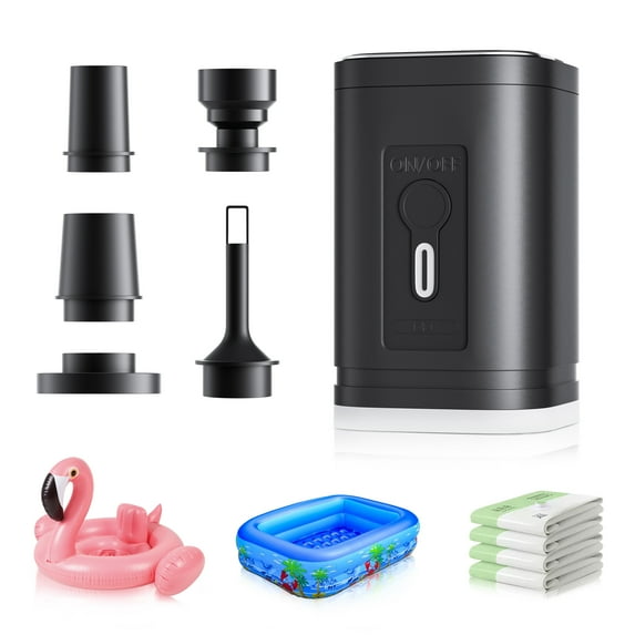 Air Pump for Inflatables Portable Air Pump 4.5Kpa Electric Mini Tiny with Type C Rechargeable, Quickly Inflate & Deflate for Swimming Ring, Toys, Pool Float, Air Mattress, Deflate Storage Bag – Black