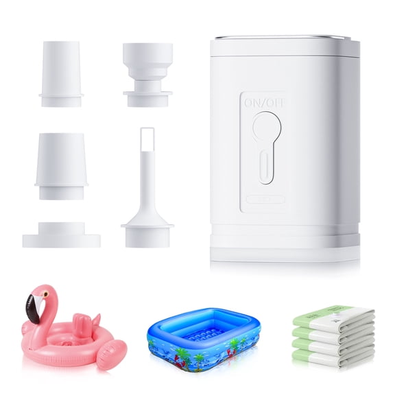 Air Pump for Inflatables Portable Air Pump Electric Mini Tiny with Type C Rechargeable, Quickly Inflate & Deflate for Swimming Ring, Toys, Pool Float, Air Mattress, Deflate Storage Bag