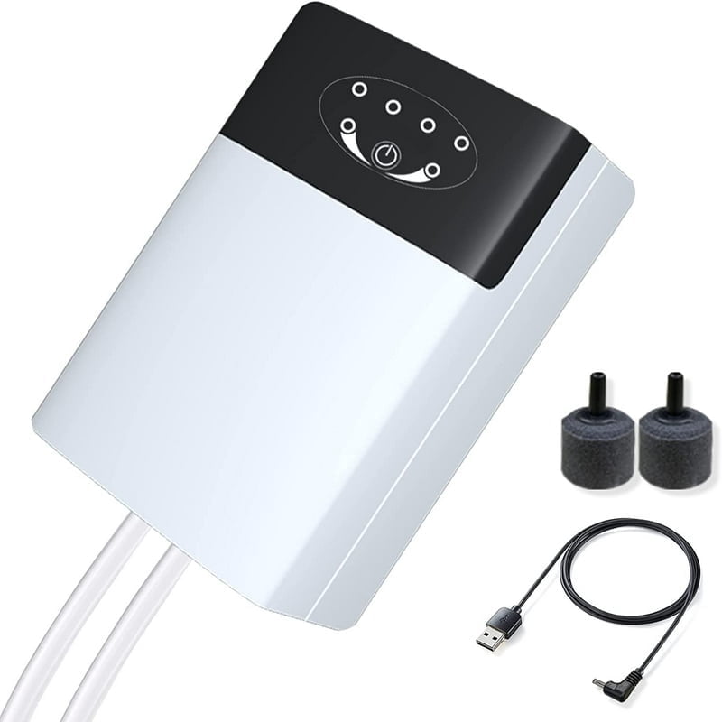 Aquarium Air Pump USB Rechargeable Oxygen Pump Fish Tank Bubbler High Capacity Lithium Battery, Portable Aquarium Bubbler Pump for Fish Tank, Outdoor-Fishing