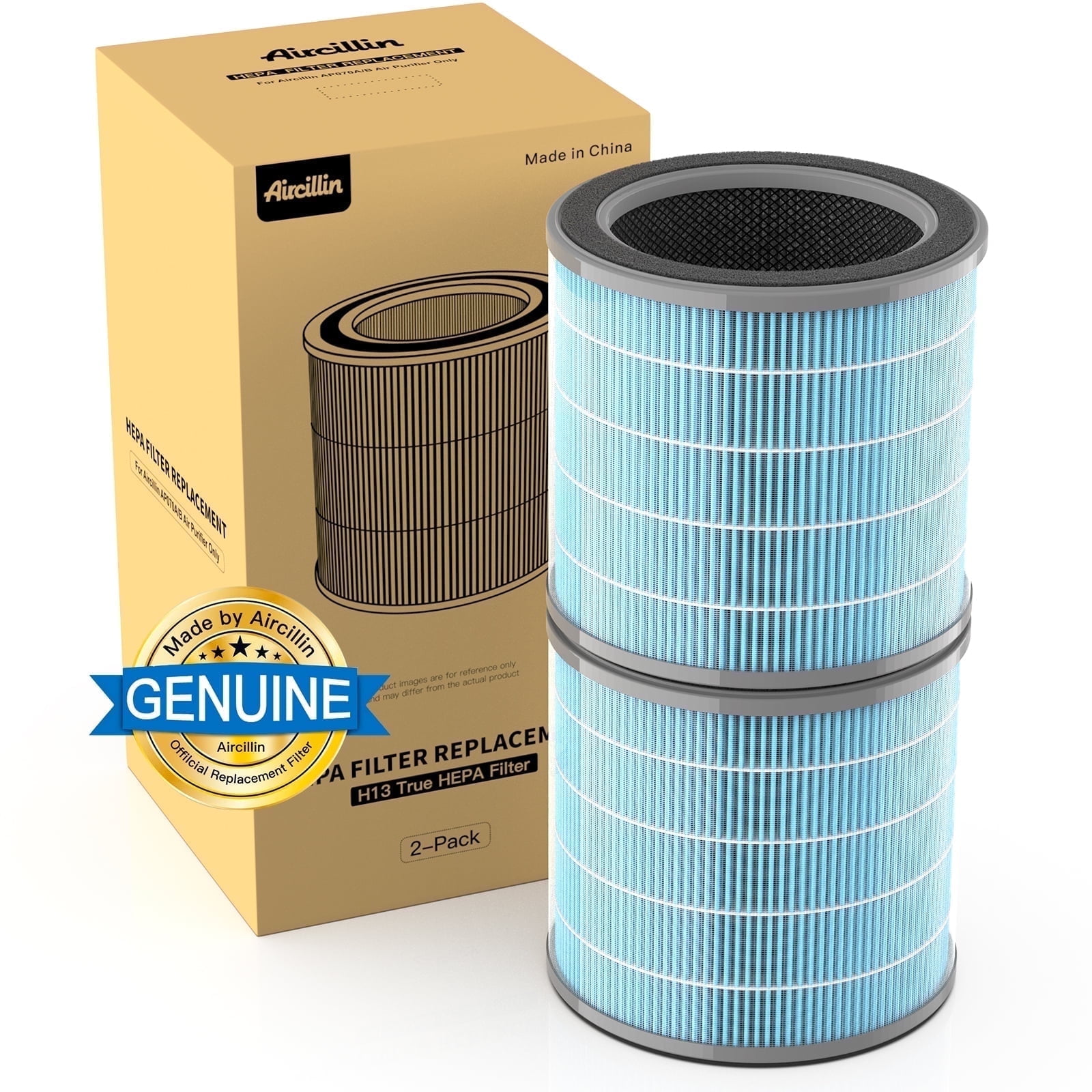 Air Purifier AP070A & AP070B Replacement Filters, Activated Carbon, High-Efficiency HEPA Filter, 2 Pack