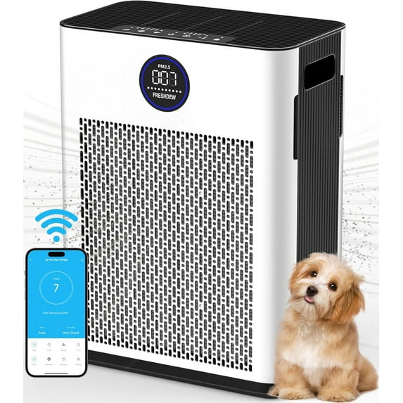 Air Purifier,FRESHDEW Air Purifiers for Home Up to 2300ft² With Smart WiFi,Air Sensors,Double-sided Air Inlet,H14 True HEPA Air Filters,Odor,Smoke,Dust,Pollen,Pet Dander with Timer 22dB