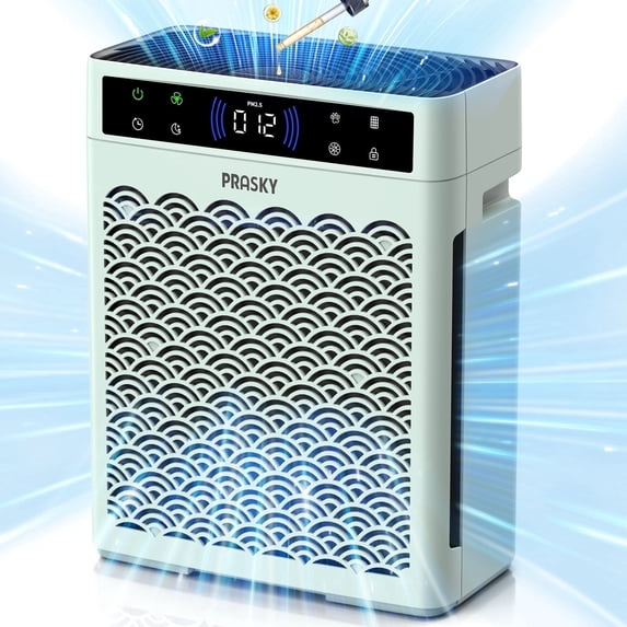 PRASKY Air Purifier for Home up to 2250 Sq Ft Coverage, True HEPA Filter for Pets, Smoke & Allergies | Quiet & Portable for Bedroom/Living Room (Green)