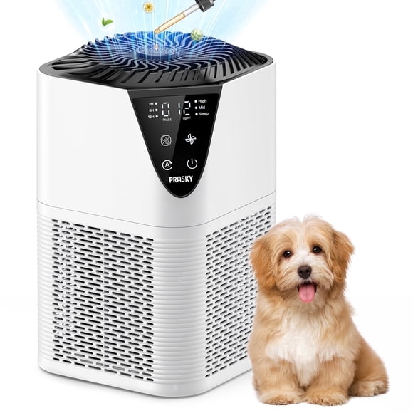 PRASKY Air Purifier for Home 1076 Sq Ft Coverage, True HEPA Filter for Pets, Smoke & Allergies | Quiet for Bedroom/Living Room (White)