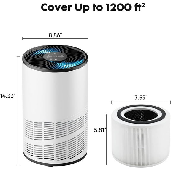 Air Purifier for Home Large Room Pets Odor Fur in Bedroom, 1200 Sq Ft Coverage with 3-in-1 HEPA Filter and Quiet Sleep Mode