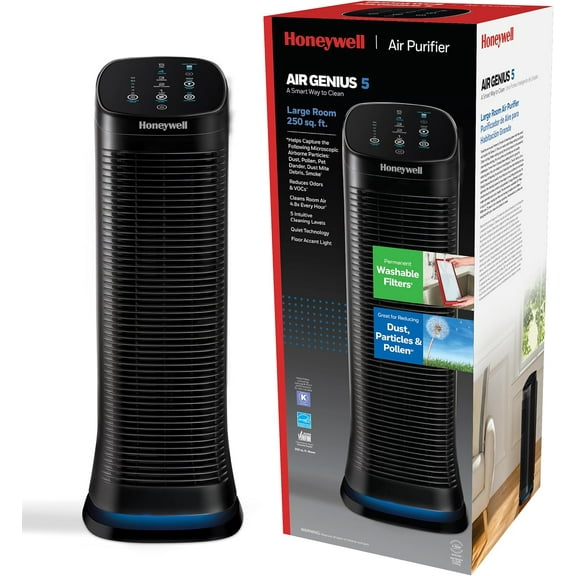 Air Purifier with Permanent Washable Filter for Large Rooms, Reduces Smoke, Wildfire Smoke, Dust, Pollen, Pet Dander, Black, HFD320