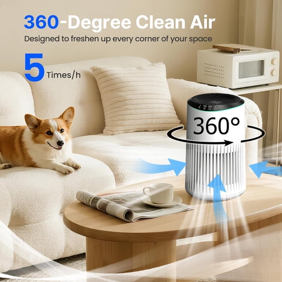 Air Purifiers for Bedroom Home with Sleep Mode for Smoke Pet Dander Odors, Small Air Purifier with Fragrance Sponge, Blue Ambient Light, 23dB Quiet, 2 Pack White
