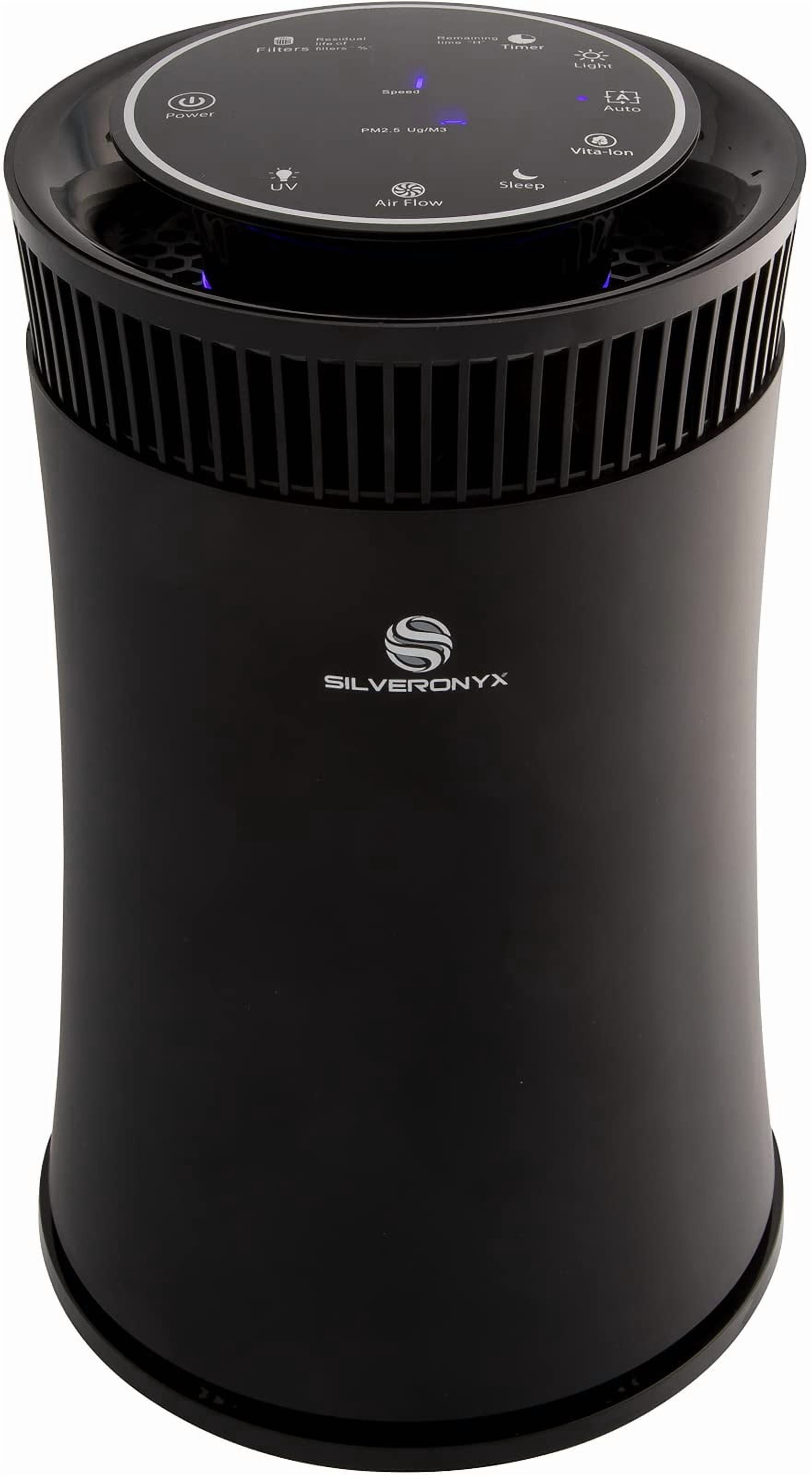 Air Purifier for Home Large Room – 5-in-1 HEPA Filter System, Covers Up to 500 Sq Ft for New Home for Allergies, Pets, Smoke, Remove Dust & Odor, Quiet, High Filtration Efficiency – SILVERONYX, Black