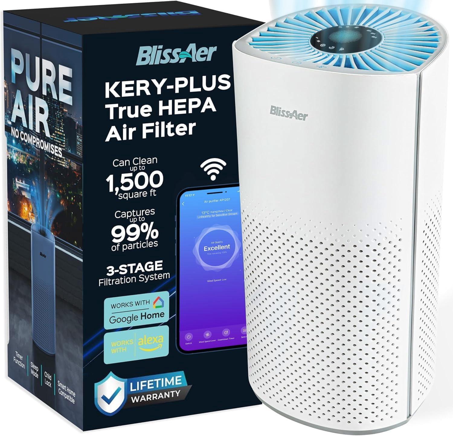 ECOSELF Smart WiFi Air Purifier For Large Rooms Up To 2400 Sq Ft – HAP602WF With Real-Time Air Quality Monitor