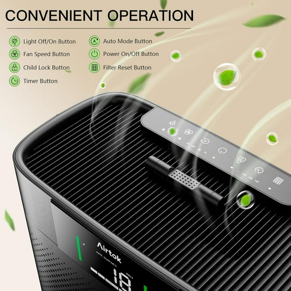 Air Purifiers for Home Large Room Up to 1300 Ft², with Air Quality Monitor PM2.5, HEPA Sleep Mode, Aromatherapy for Allergies, Pet Hair, Pollen in Bedroom, AP2301, Black