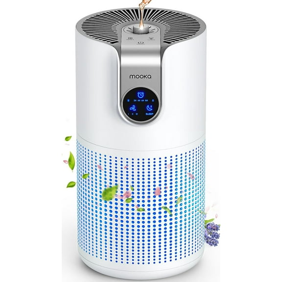 Air Purifiers for Home Large Room Up to 1500ft² with Aromatherapy, MOOKA HEPA Air Purifier for Bedroom Pets Kitchen, Air Filter Cleaner for Smoke Pollen Dust Dander Odor, 15dB, M03, White