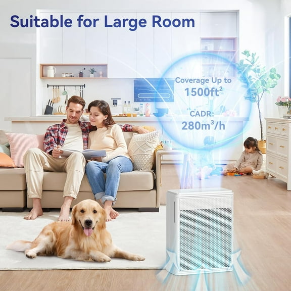Air Purifiers for Home Pets Covers Up to 1500 Sq Ft,H13 Hepa Filter with Washable Pre-Filter,Pet Hair Dander Smoke Air Cleaner,22 dB Quiet Sleep for Living Room Bedroom Kitchen,P280 (White)