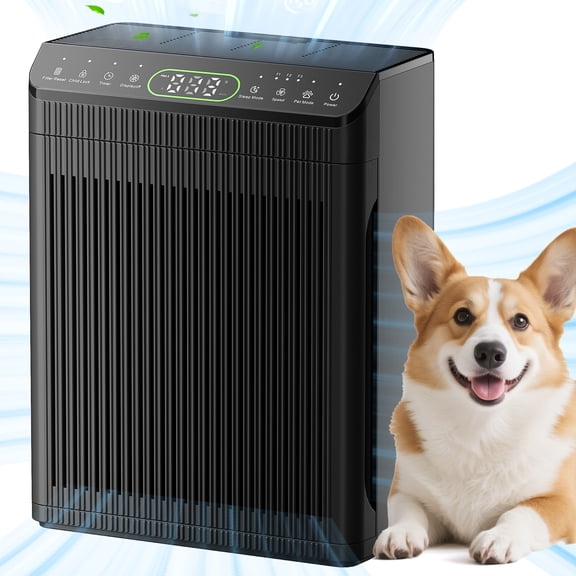 ET066 Air Purifier for Large Rooms up to 2200 Sq. Ft., H13 HEPA 3-Stage Filtration, Pet Mode, Air Quality Monitor, Sleep Mode & Aromatherapy, Black.