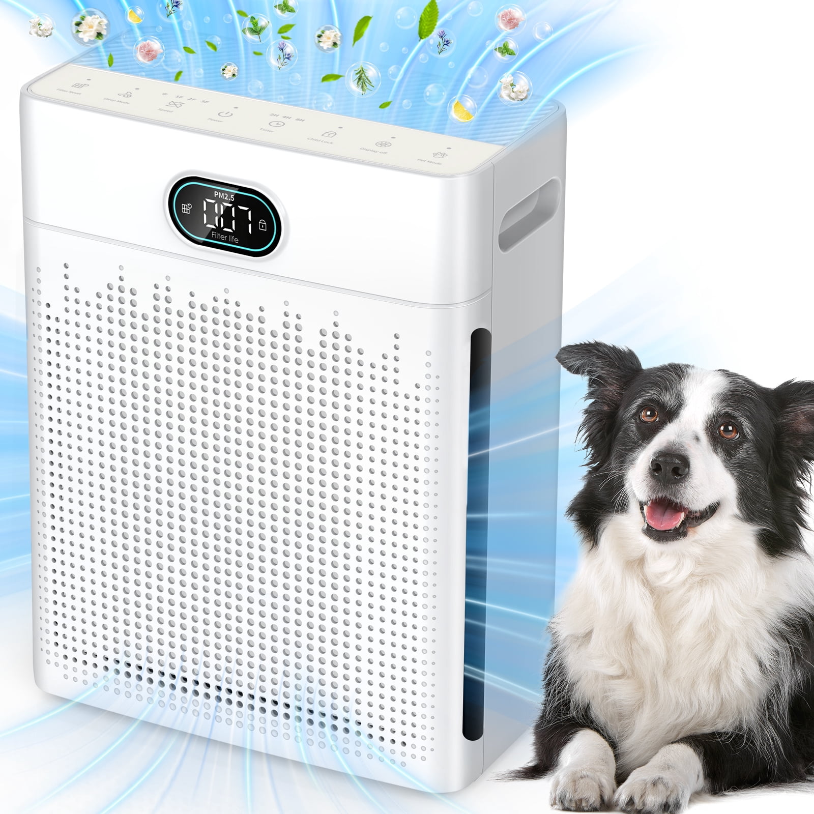 Air Purifiers for Home Up to 2200 Ft², HEPA Air Purifier with Washable Pre-filter, Fan Mode, Pet Mode, PM 2.5 Air Quality Monitor, for Pets Hair, Dust, Pollen, Smoke(PR3)