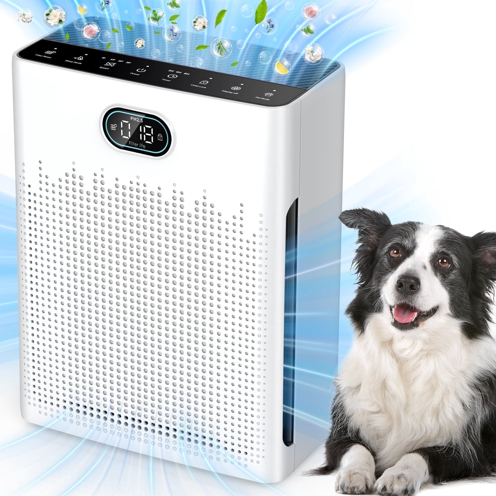 Air Purifiers for Bedroom Large Room Up to 2200 Ft², HEPA Air Purifier with Washable Pre-filter, Pet Mode, PM 2.5 Air Quality Monitor, for Pets Hair, Dust
