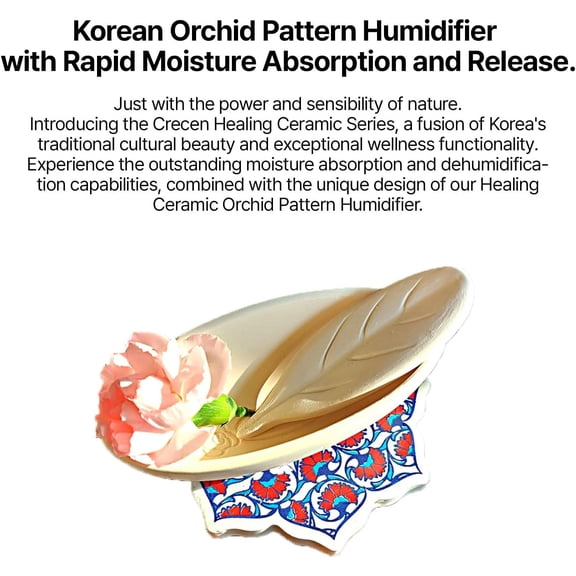 Air Purifying Healing Ceramic-K-Flower Orchid Pattern Humidifier (+ Leaf Diffuser Stick 1pcs)