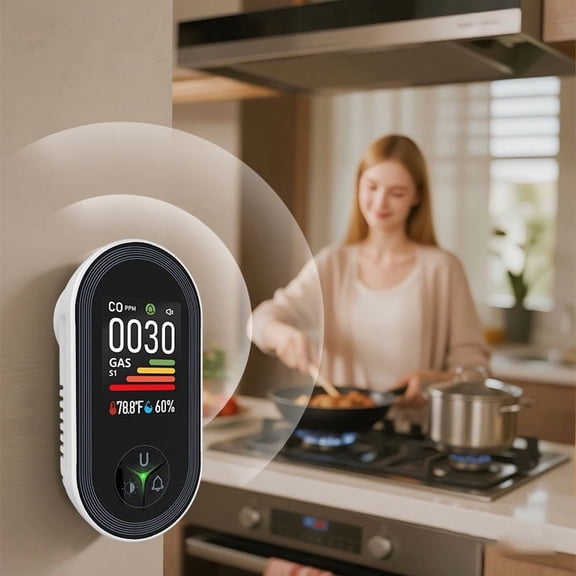 Air Quality Monitor, 3-in-1 CO Temperature Humidity Sensor, Home Safety Detection Alarm, Indoor Alert Device for Kitchen Garage Living Room