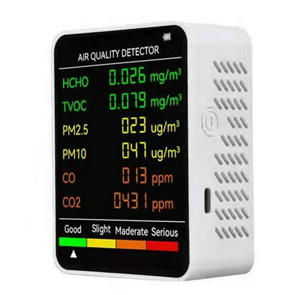 Air Quality Monitor Indoor CO2 Detector 6-in-1 Air Pollution Carbon Dioxide Detector PM2.5/PM10 Tester