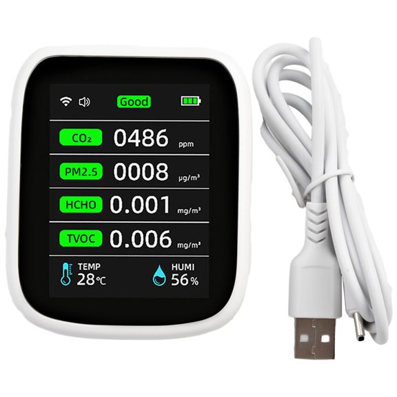 Air Quality Monitor with NDIR Sensor, WiFi Smart Detector for PM2.5/10/1.0, HCHO, Temperature & Humidity, for TUYA App Control, Visual & Audible Alarm, Type-C Powered