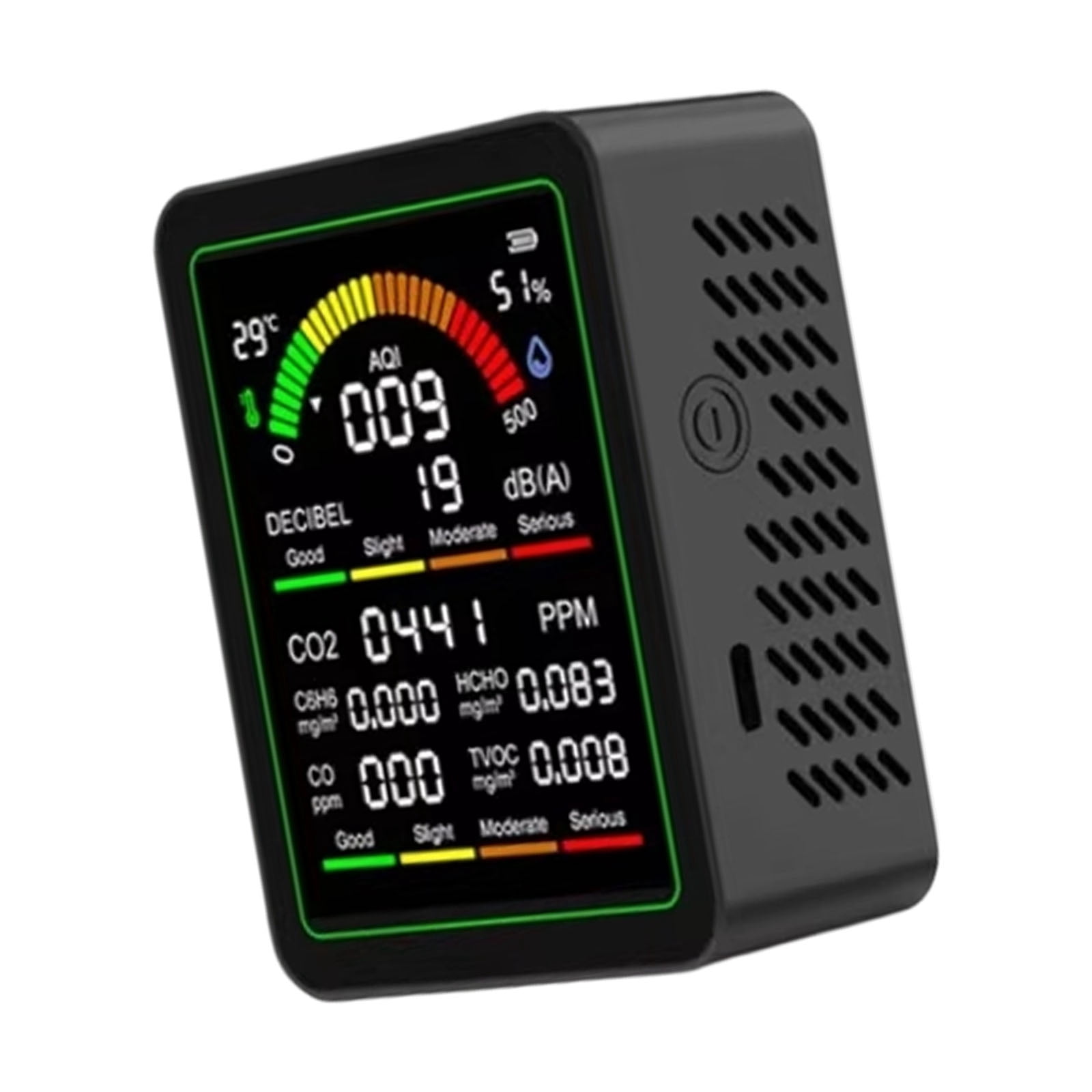 Air Quality Monitor With CO2 C6H6 Formaldehyde TVOC Temperature Humidity Detections And Noise Meter For Home Offices Lab