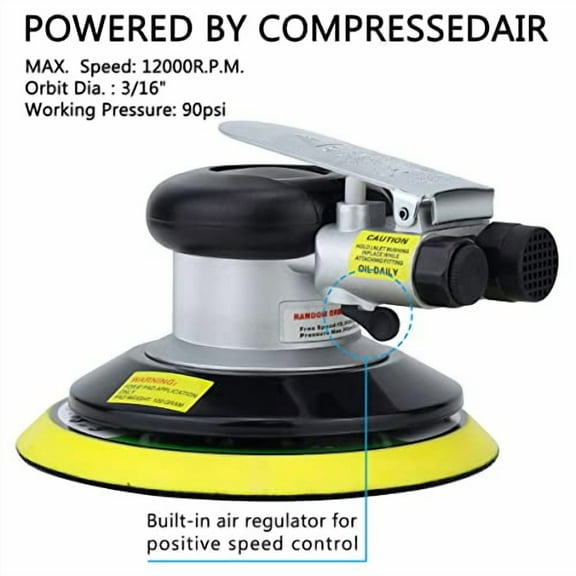 - Air Random Orbital Palm Sander Heavy Duty Dual Action Pneumatic Sander 6 INCH Silver with 2PC Pads