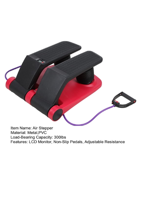 Air Resistance Stepper with Resistance Bands,5-Level Adjustable Mini Stair Climber for Home Cardio,with LCD Monitor,Non-Slip Pedals & 300lbs Capacity