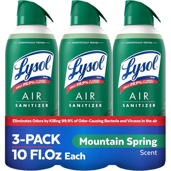 Air Sanitizer Spray with Bacterial Odor Eliminator for Home & Office, Sanitizing Air Spray, Air Freshener Alternative, Mountain Spring Scent, 10 oz (Pack of 3)