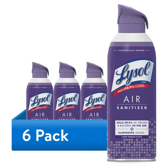(6 pack) Lysol Air Sanitizer Spray, Air Sanitizer and Bacterial Odor Eliminating, Light Breeze Scent, 10 Fl. Oz