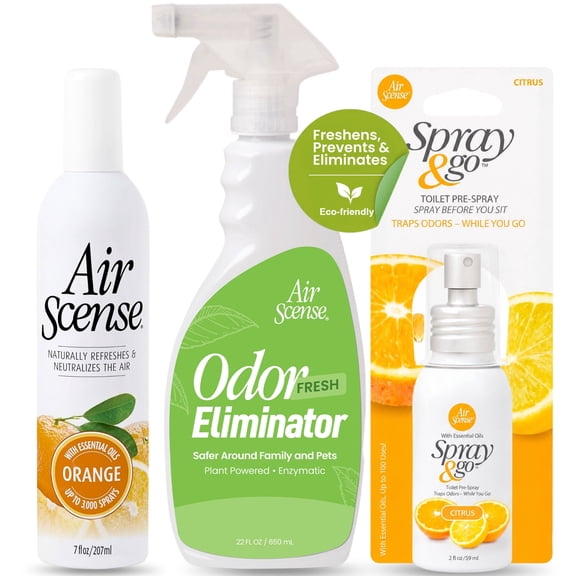 Air Scense Complete Air Care System Orange & Citrus 1 Air Fresheners, 1Toilet PreSprays, 1 Odor Eliminator