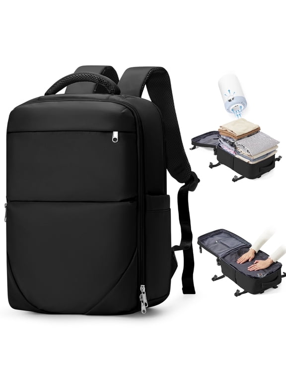 Air Seal Travel Backpack Vacuum Compression Backpack Travel with Pump, Vacpack Vacuum Seal Carry on Backpack for Traveling Airline Approved, Waterproof Airpack Laptop Backpack 17 Inch Airback Black