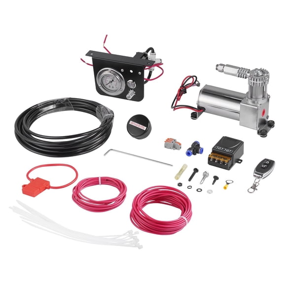 Air Shock Controller Kit 12V 100PSI On Board Air Compressor System Single Path with Pressure Gauge Air Line for Trucks Vans