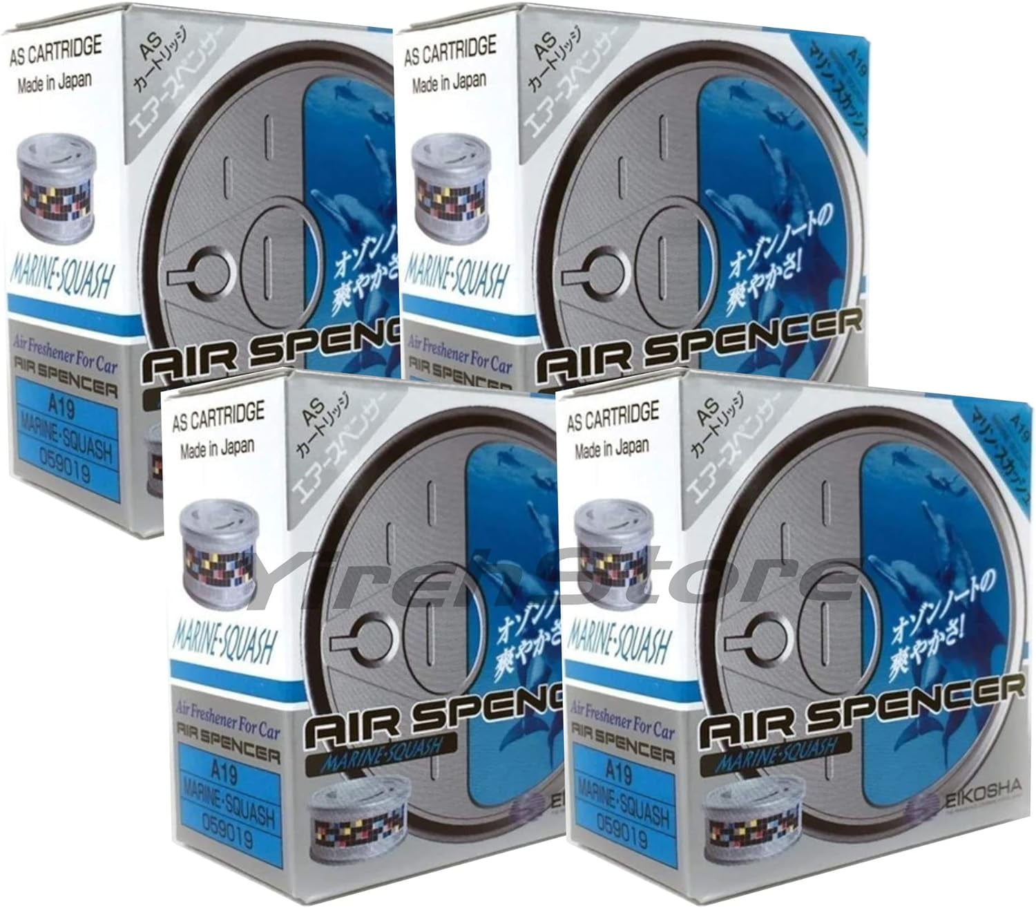 Air Spencer Cartridge Marine Squash Scent 4-Pack Car Air Freshener, Heavy Duty, Last Long, JDM AS A19 Eikosha Japan
