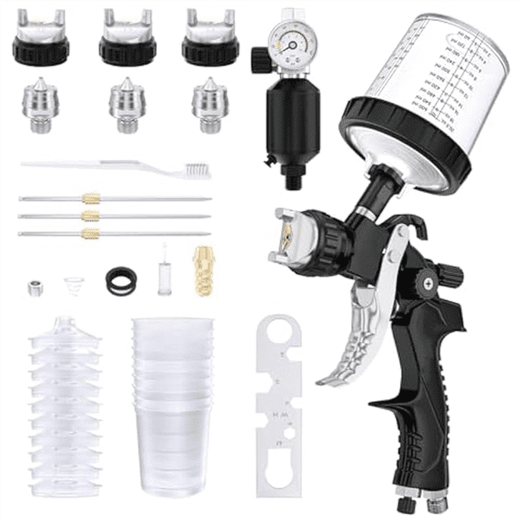 Air Sprayer Paint with 1.4/1.7/2mm Nozzles&Air Compressor Regulator
