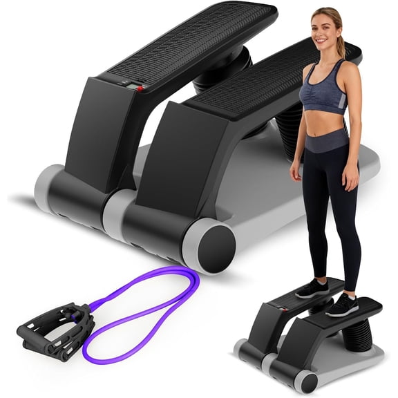 Air Stepper Exercise Machine with Resistance Bands,Compact Mini Stair Stepper for Workout, Adjustable Height,LCD ,Low- Cardio Trainer,300 lb Capacity