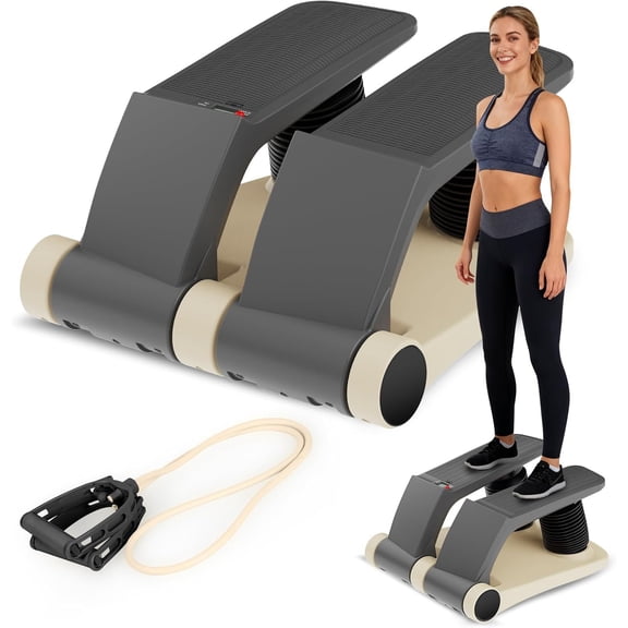 Air Stepper Exercise Machine with Resistance Bands,Compact Mini Stair Stepper for Workout, Adjustable Height,LCD ,Low- Cardio Trainer,300 lb Capacity