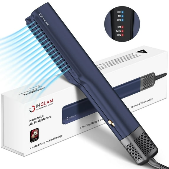 Air Straightener Flat Iron, IG INGLAM 2 in 1 Wet to Dry for Hair Styling, 200 Million Negative Ions, No Heat Damage for All Hair Types, Prussian Blue