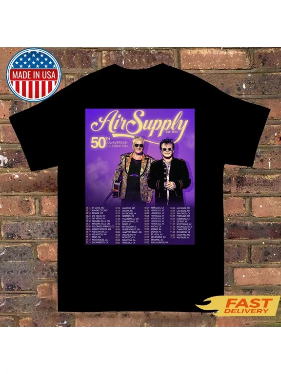 Air Supply Band 50th Anniversary Tour Dates New T-Shirt,Black Color,Size XL