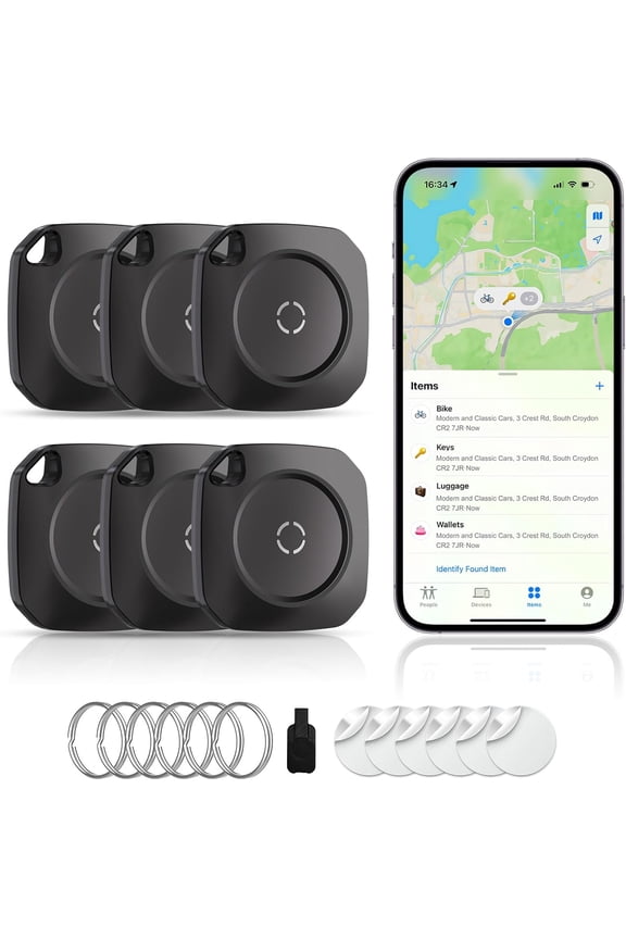 Air  Tag-6 Pack,    Work with  Find My(iOS Only), Luggage  Tag for Key, Luggage, Backpack, Suitcase, Replaceable , weTag, Black