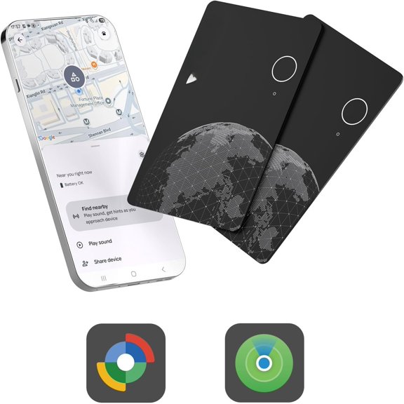 Air Tag Card for Android & iOS, Dual System Rechargeable Wallet Work with Find Hub or Find My APP, Item Finder Locator for Luggage, Suitcase. Slim 1.6mm, 2 Pack