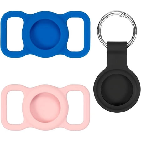 Air Tag Holder - AirTag Dog Collar Holder (2 Pack) - Air Tag Dog Collar with Bonus AirTag Case for AirTag Keyring - Pet Loop Holder Compatible with Pet Collar and Backpack Bag Accessories (Blue/Pink)
