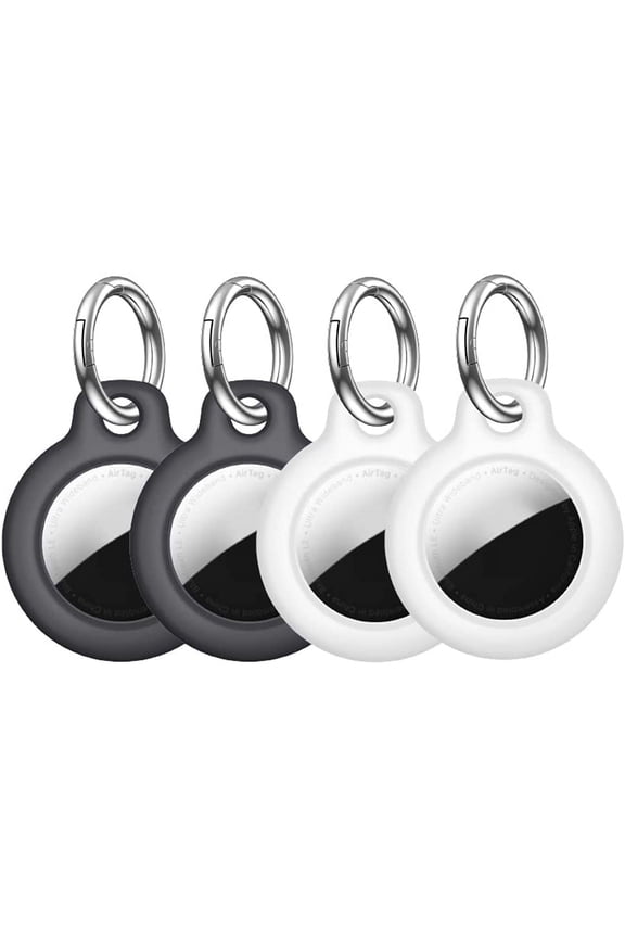 Air Tag Holder Compatible with Apple Airtag Case, Secure Air Tags Airtags Lock Holder, Key Ring Accessories - Black/White 4 Pack