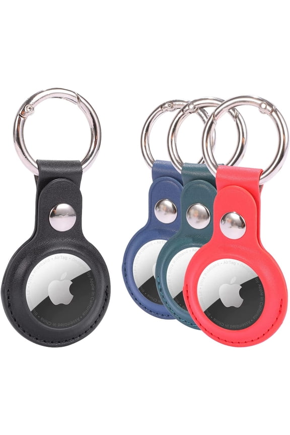 Air Tag Holder Keychain Case, 4 Pack Waterproof AirTag Leather Key Ring Cover for Apple Air Tag Accessories Works with Keychain, Bags, Dog Collar, Luggage and More