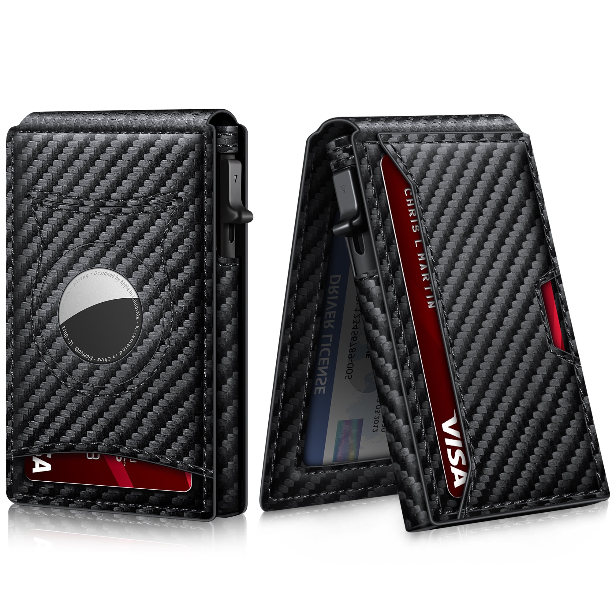 Air Tag Wallet Men Carbon Fiber Card Holder For Apple Airtag Pop Up
