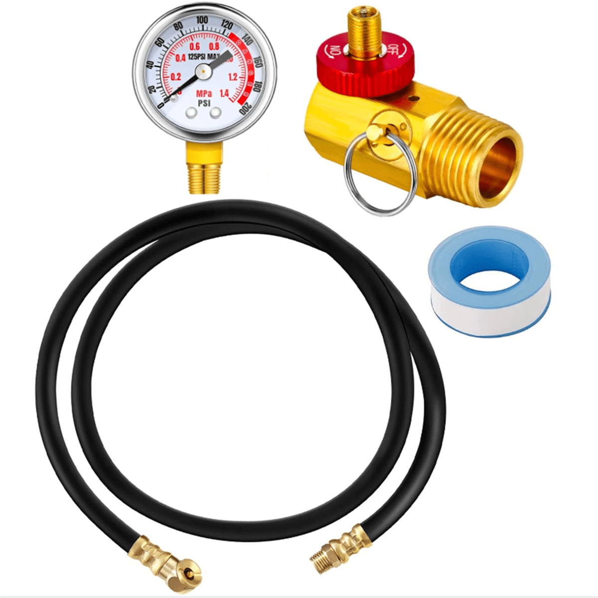 Air Tank Repair Kit W/ Valve, Pressure Gauge and 4 Feet Hose Assembly for Portable Carry