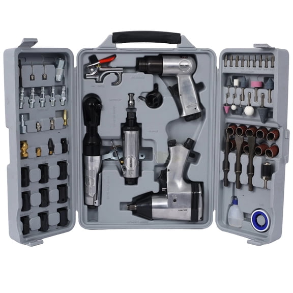 LuckyNoteAir Tool and Accessories Kit, 71 Piece, Impact Wrench, Air Ratchet, Die Grinder, Aire Hammer, Hose Fittings, Storage Case