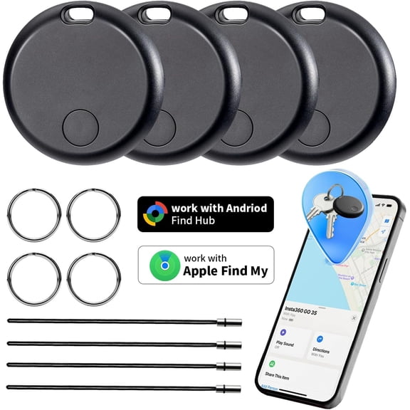 Air Track Tags Smart Tracker Tags, Bluetooth Key Finder for Apple Find My (iOS) & Google Find Hub (Android), Privacy Protected Tracker for Key/Wallet/Luggage/Bags/Vehicle/Pet  Black(4 Pack)